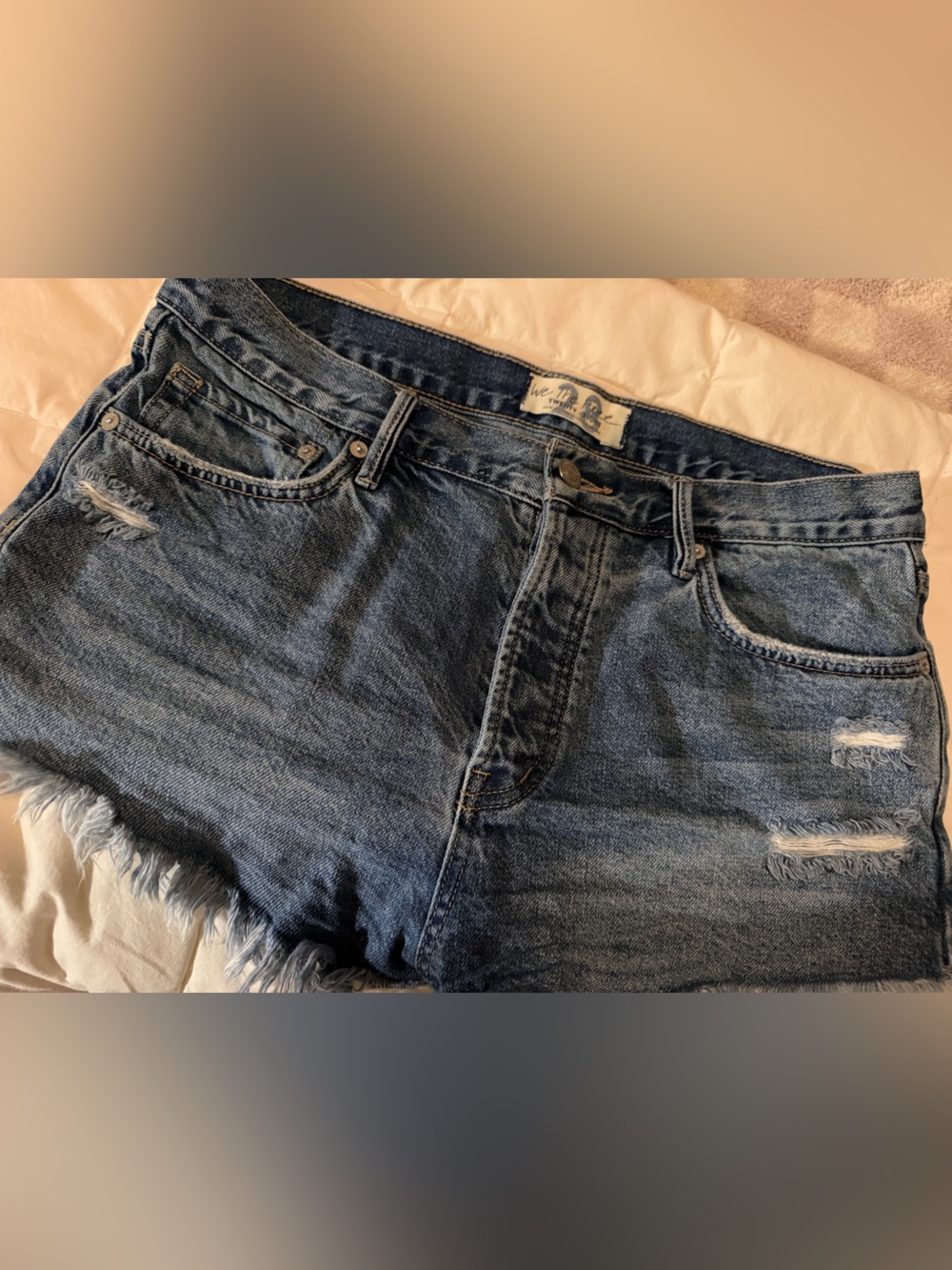 We The Free Mid-Rise Distressed Dark Blue Jean Shorts